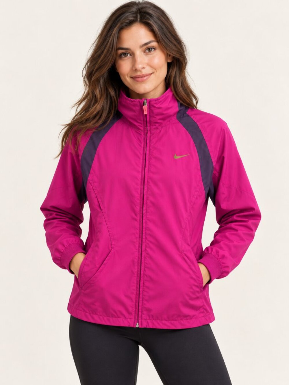 Nike Dri-FIT Magenta Purple Colorblock Hooded Full Zip Jacket Size L